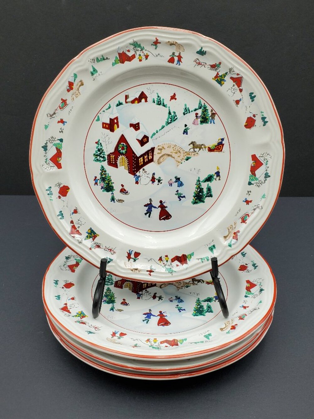 Farberware White Christmas Salad Plates Winter Village Holiday Dessert Plates